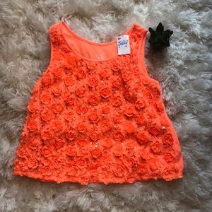 NEW orange sleeveless girls flower embroidered top